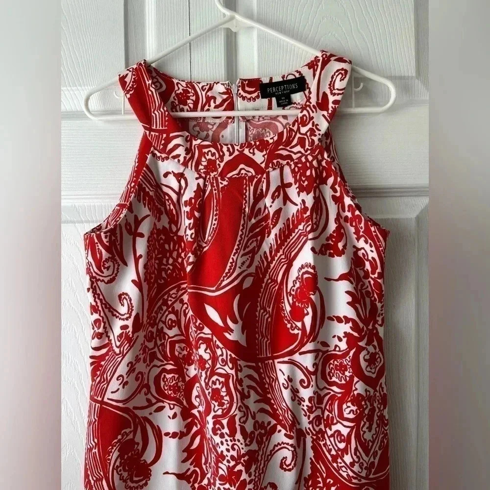 PERCEPTIONS NY || Sleeveless Orange & White Floral Dress. Sz. 10 - Picture 2 of 4